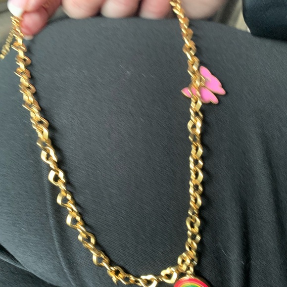 JUICY COUTURE - HEART LINK Charm NECKLACE. Rainbow and pink butterfly charms - Picture 5 of 6